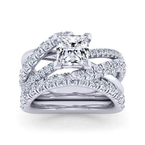 Platinum Princess Cut Free Form Diamond Engagement Ring