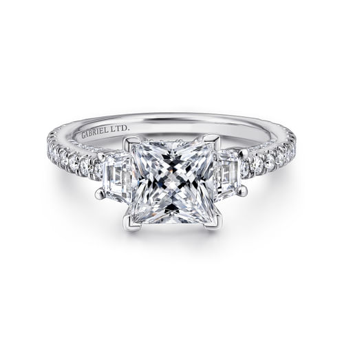 Platinum Princess Cut Three Stone Diamond Engagement Ring