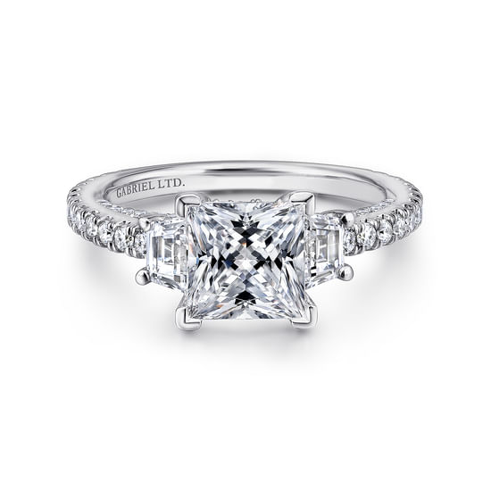 Gabriel - Platinum Princess Cut Three Stone Diamond Engagement Ring