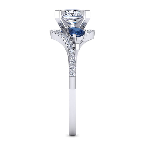 Platinum Princess Cut Three Stone Sapphire and Diamond Engagement Ring