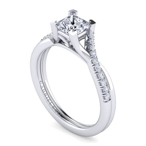 Platinum Princess Cut Twisted Diamond Engagement Ring