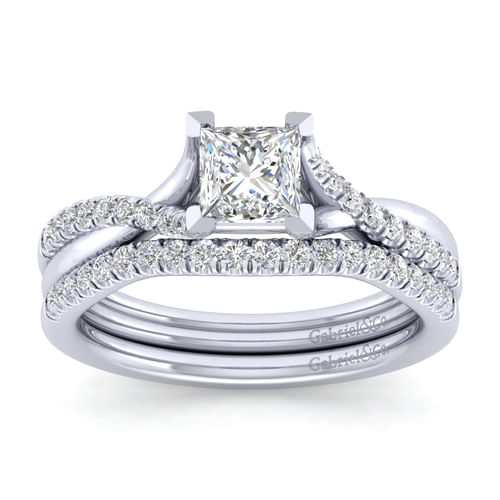 Platinum Princess Cut Twisted Diamond Engagement Ring