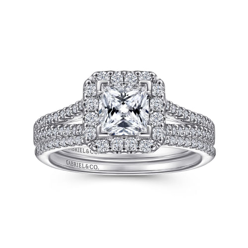 Platinum Princess Halo Diamond Engagement Ring