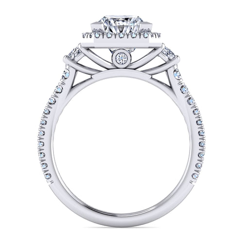 Platinum Princess Three Stone Halo Diamond Engagement Ring