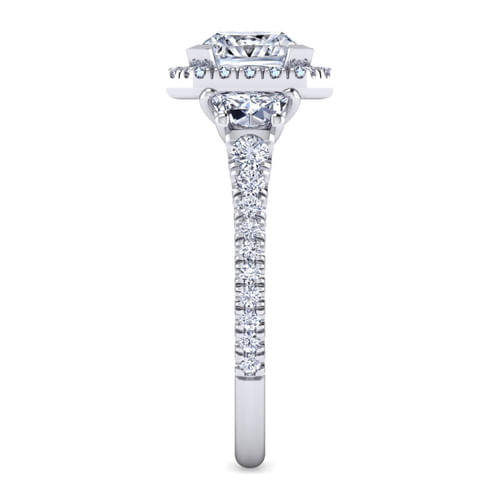 Platinum Princess Three Stone Halo Diamond Engagement Ring