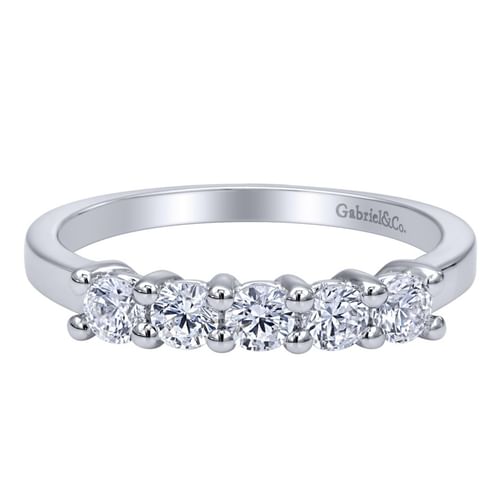 Platinum Round 5 Stone Shared Prong Diamond Anniversary Band