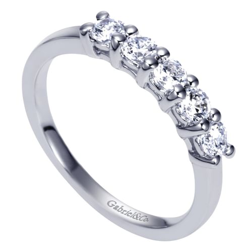 Platinum Round 5 Stone Shared Prong Diamond Anniversary Band