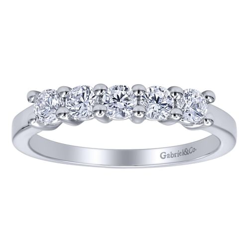 Platinum Round 5 Stone Shared Prong Diamond Anniversary Band