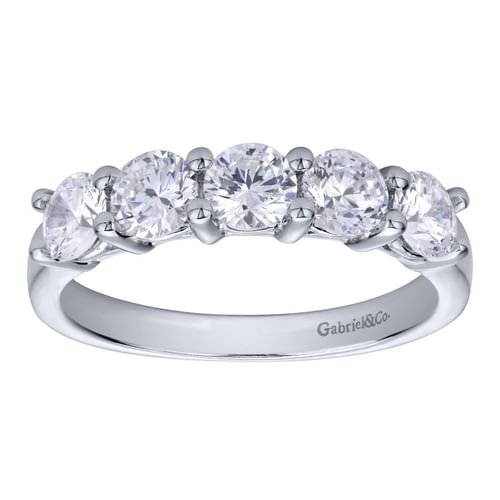 Platinum Round 5 Stone Shared Prong Diamond Anniversary Band