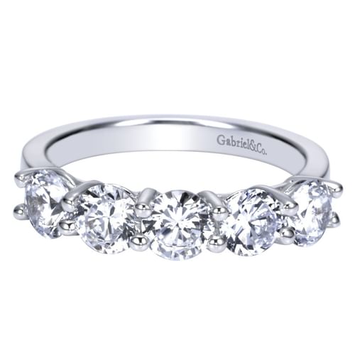 Platinum Round 5 Stone Shared Prong Diamond Anniversary Band