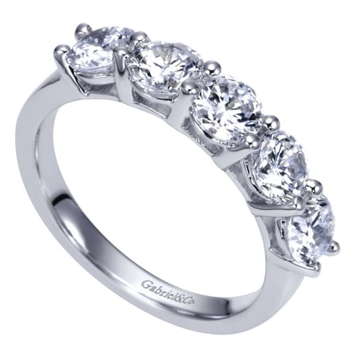 Platinum Round 5 Stone Shared Prong Diamond Anniversary Band