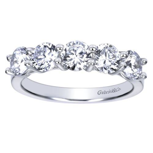 Platinum Round 5 Stone Shared Prong Diamond Anniversary Band