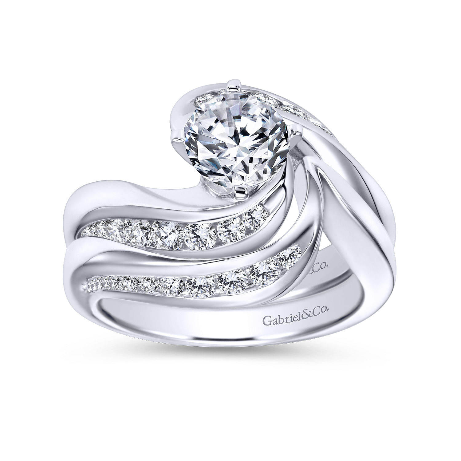 Platinum Round Bypass Diamond Channel Set Engagement Ring