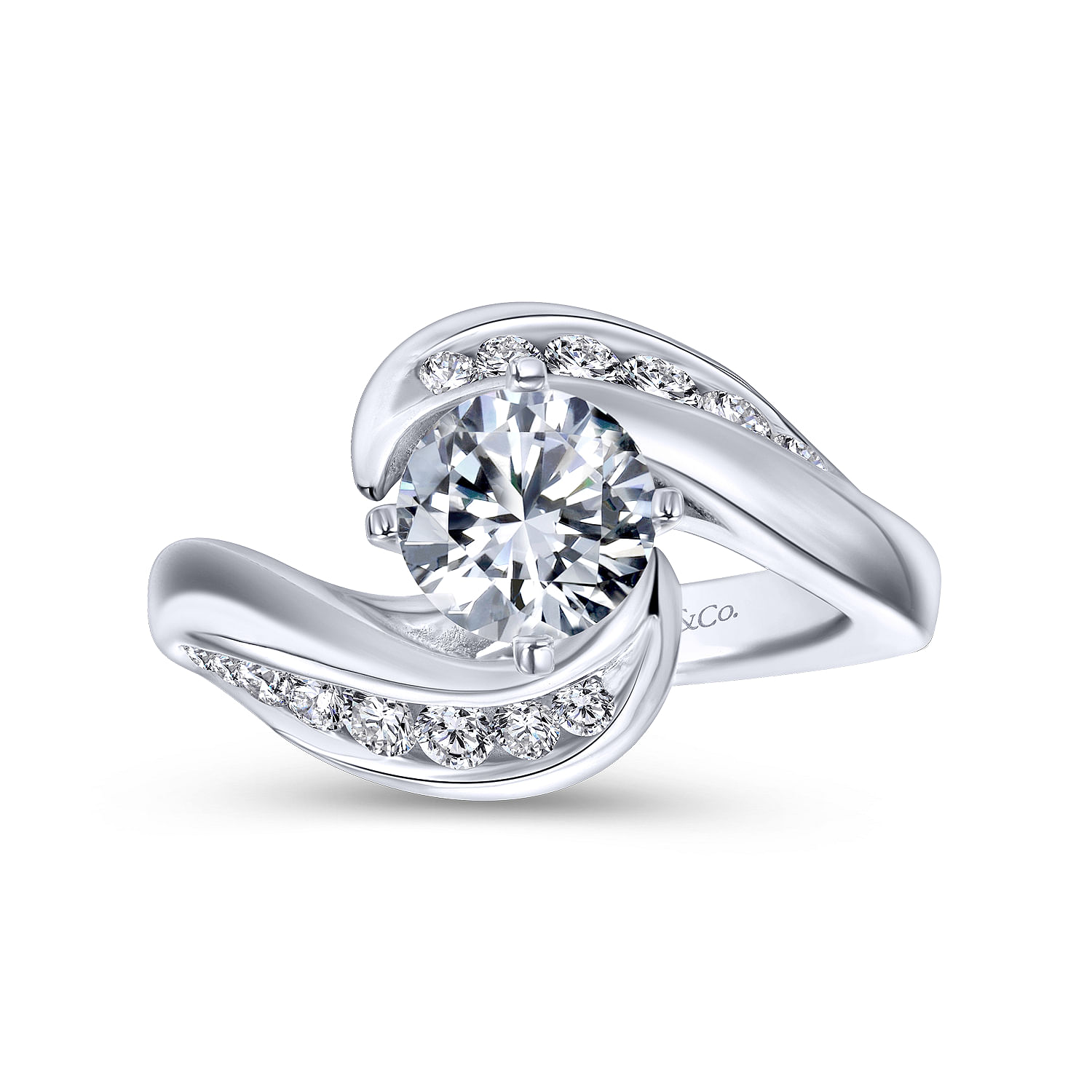 Platinum Round Bypass Diamond Channel Set Engagement Ring