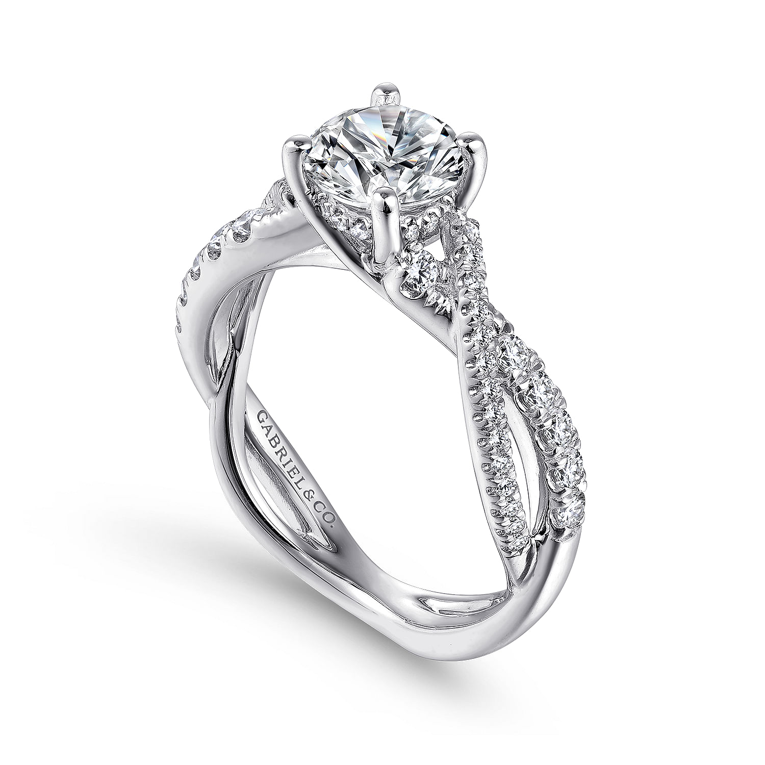 Platinum Round Diamond Twisted Engagement Ring