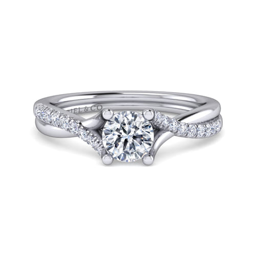 Platinum Round Diamond Twisted Shank Engagement Ring