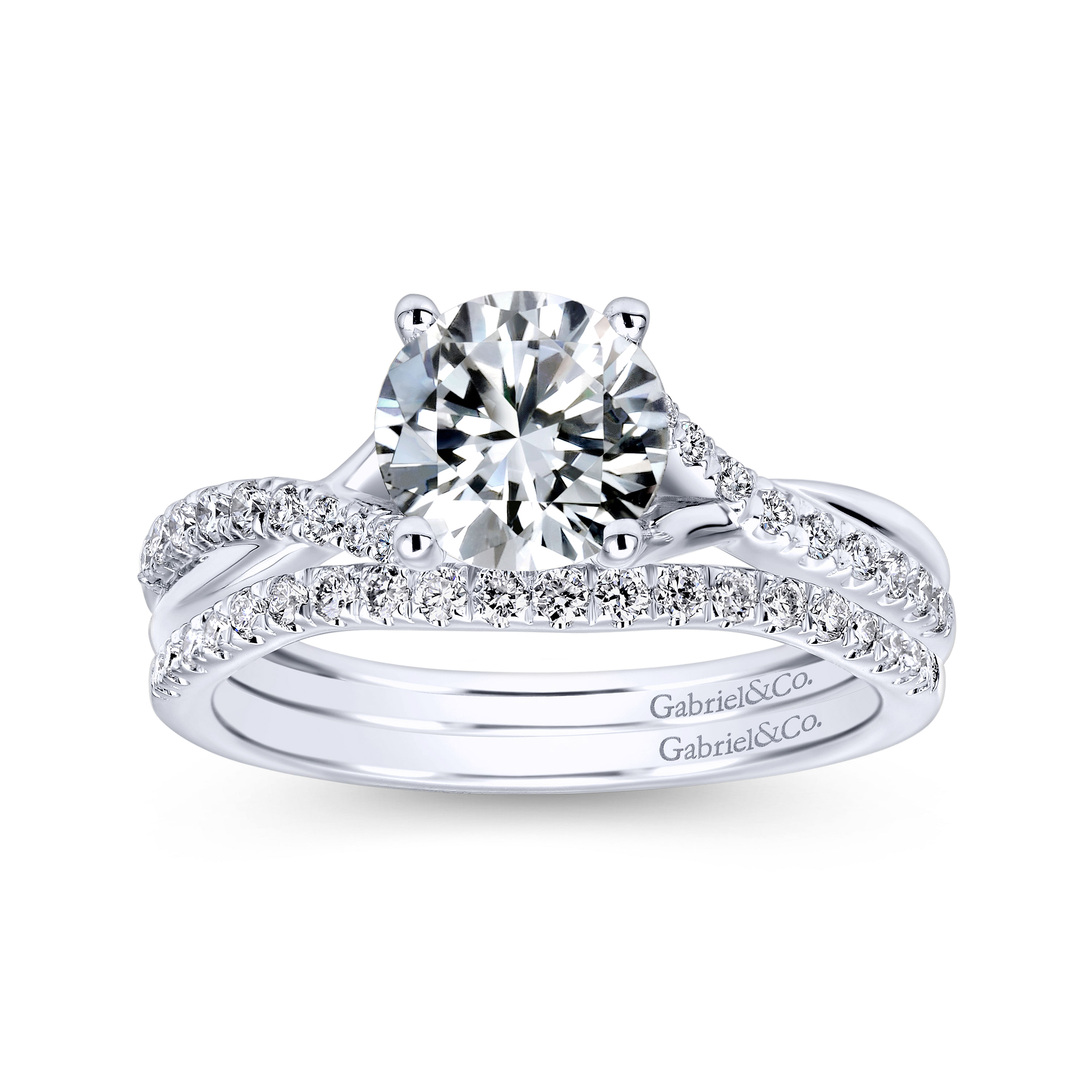 Platinum Round Diamond Twisted Shank Engagement Ring