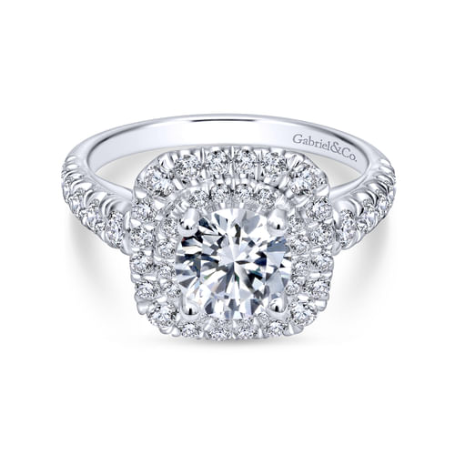 Platinum Round Double Halo Diamond Engagement Ring