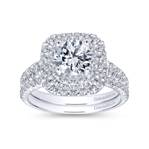Platinum Round Double Halo Diamond Engagement Ring