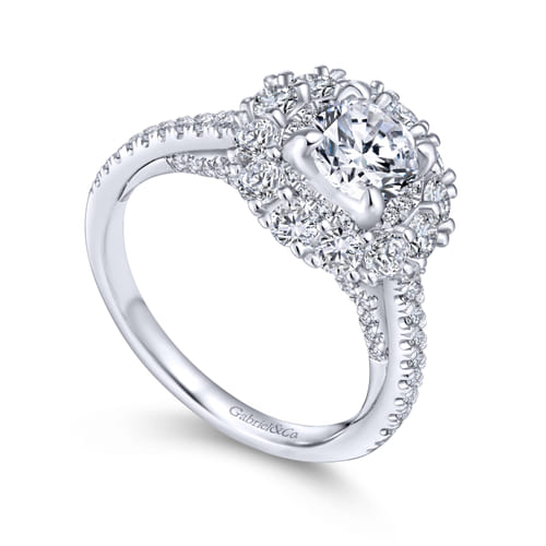 Platinum Round Double Halo Diamond Engagement Ring