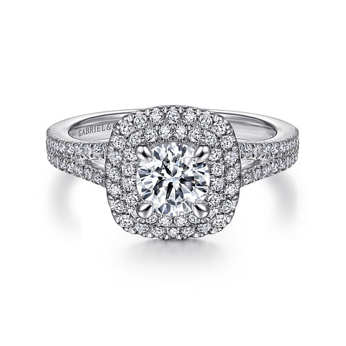 Platinum Round Double Halo Diamond Engagement Ring