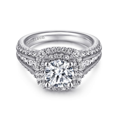 Platinum Round Double Halo Round Double Halo Diamond Channel Set Engagement Ring