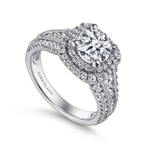 Platinum Round Double Halo Round Double Halo Diamond Channel Set Engagement Ring