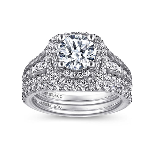 Platinum Round Double Halo Round Double Halo Diamond Channel Set Engagement Ring
