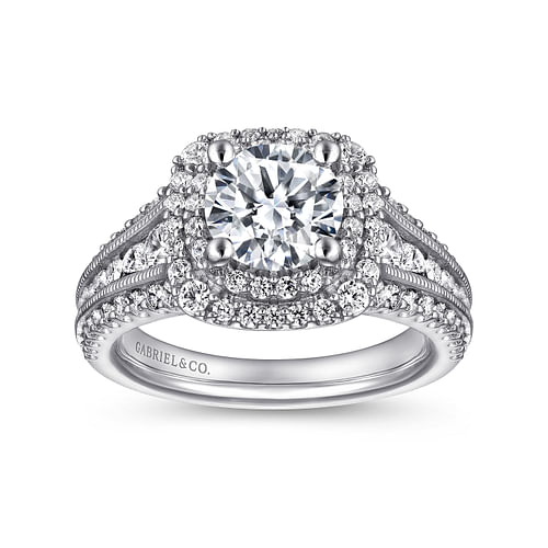 Platinum Round Double Halo Round Double Halo Diamond Channel Set Engagement Ring