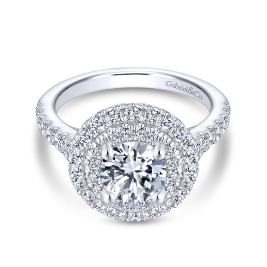 Gabriel - Platinum Round Double Halo Round Double Halo Diamond Engagement Ring