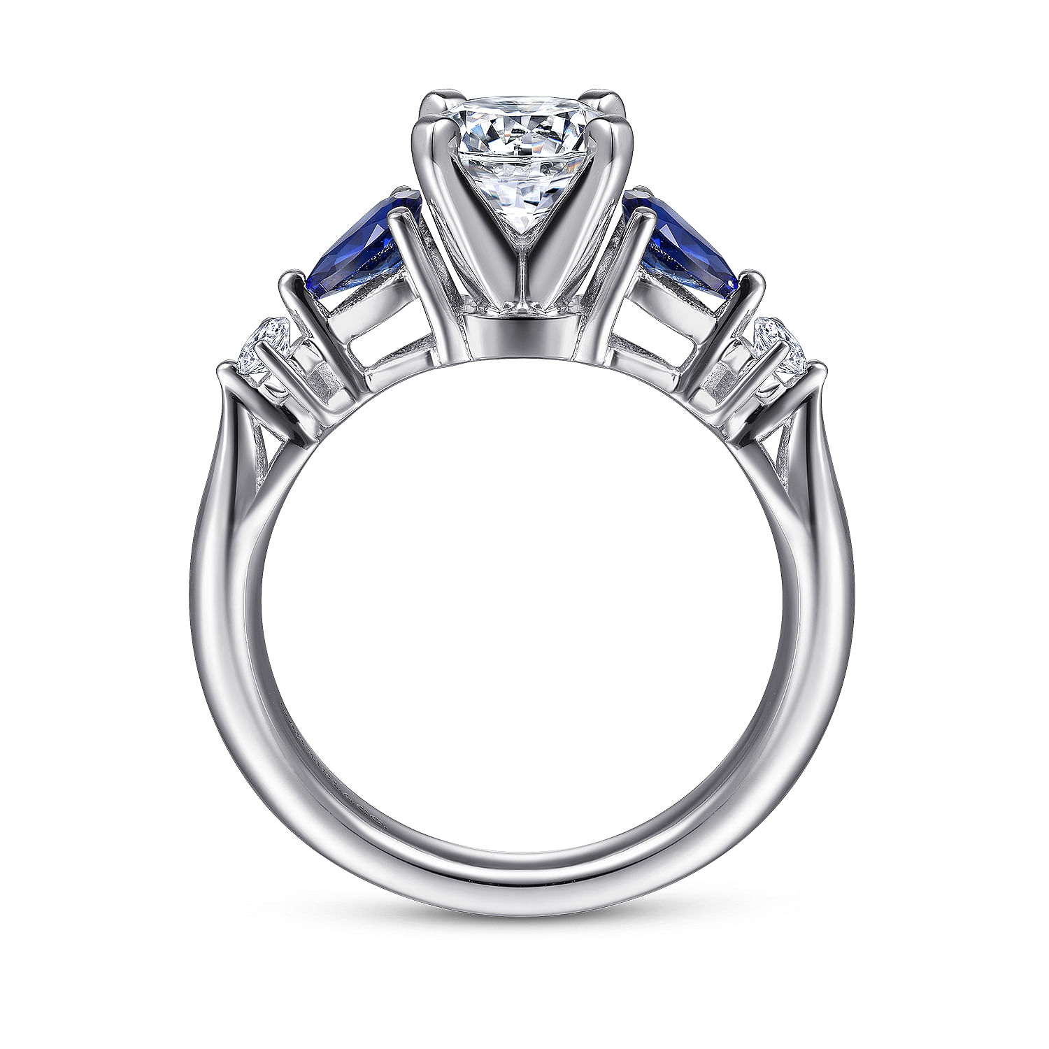 Platinum Round Five Stone Sapphire and Diamond Engagement Ring