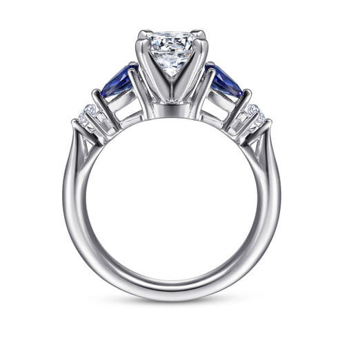 Platinum Round Five Stone Sapphire and Diamond Engagement Ring