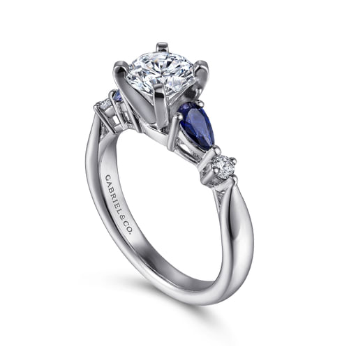 Platinum Round Five Stone Sapphire and Diamond Engagement Ring