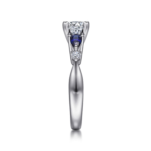 Platinum Round Five Stone Sapphire and Diamond Engagement Ring