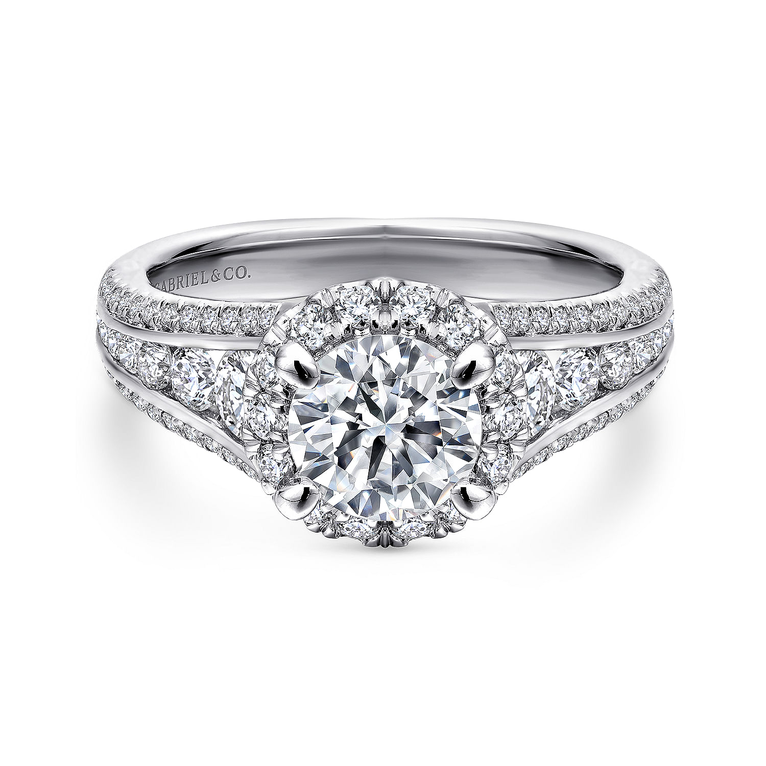Platinum Round Halo Diamond Channel Set Engagement Ring
