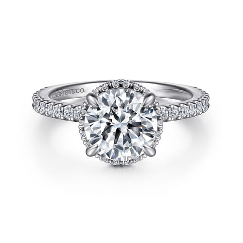 Platinum Round Hidden Halo Diamond Engagement Ring