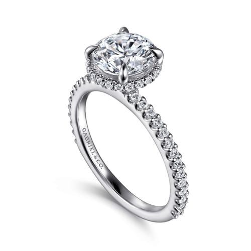 Platinum Round Hidden Halo Diamond Engagement Ring