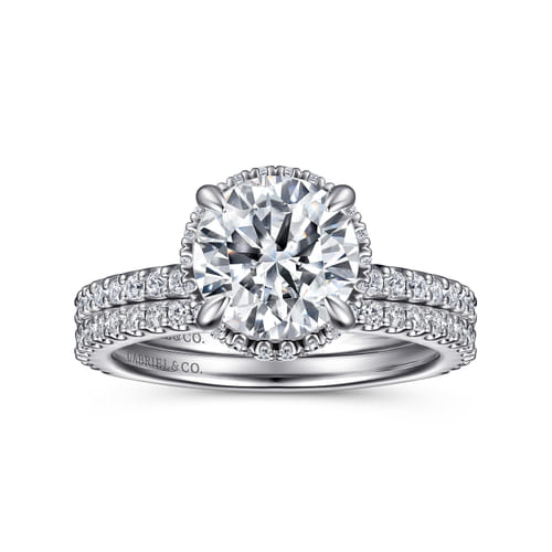 Platinum Round Hidden Halo Diamond Engagement Ring