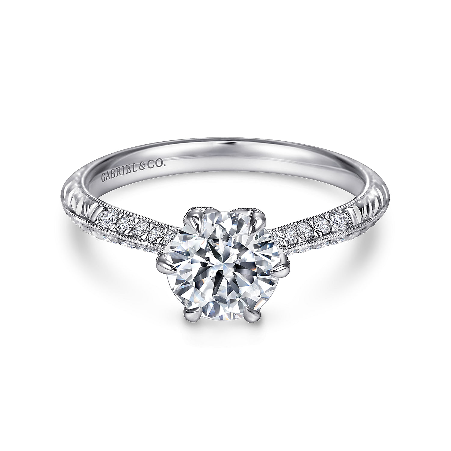 Gabriel - Platinum Round Knife Edge Diamond Engagement Ring