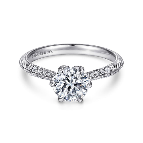 Platinum Round Knife Edge Diamond Engagement Ring