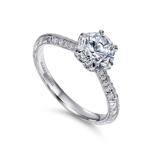 Platinum Round Knife Edge Diamond Engagement Ring