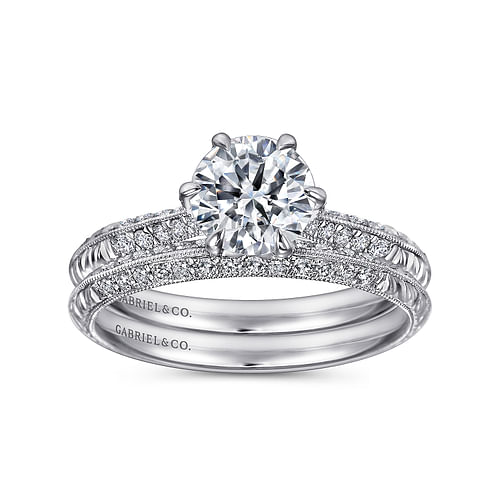 Platinum Round Knife Edge Diamond Engagement Ring