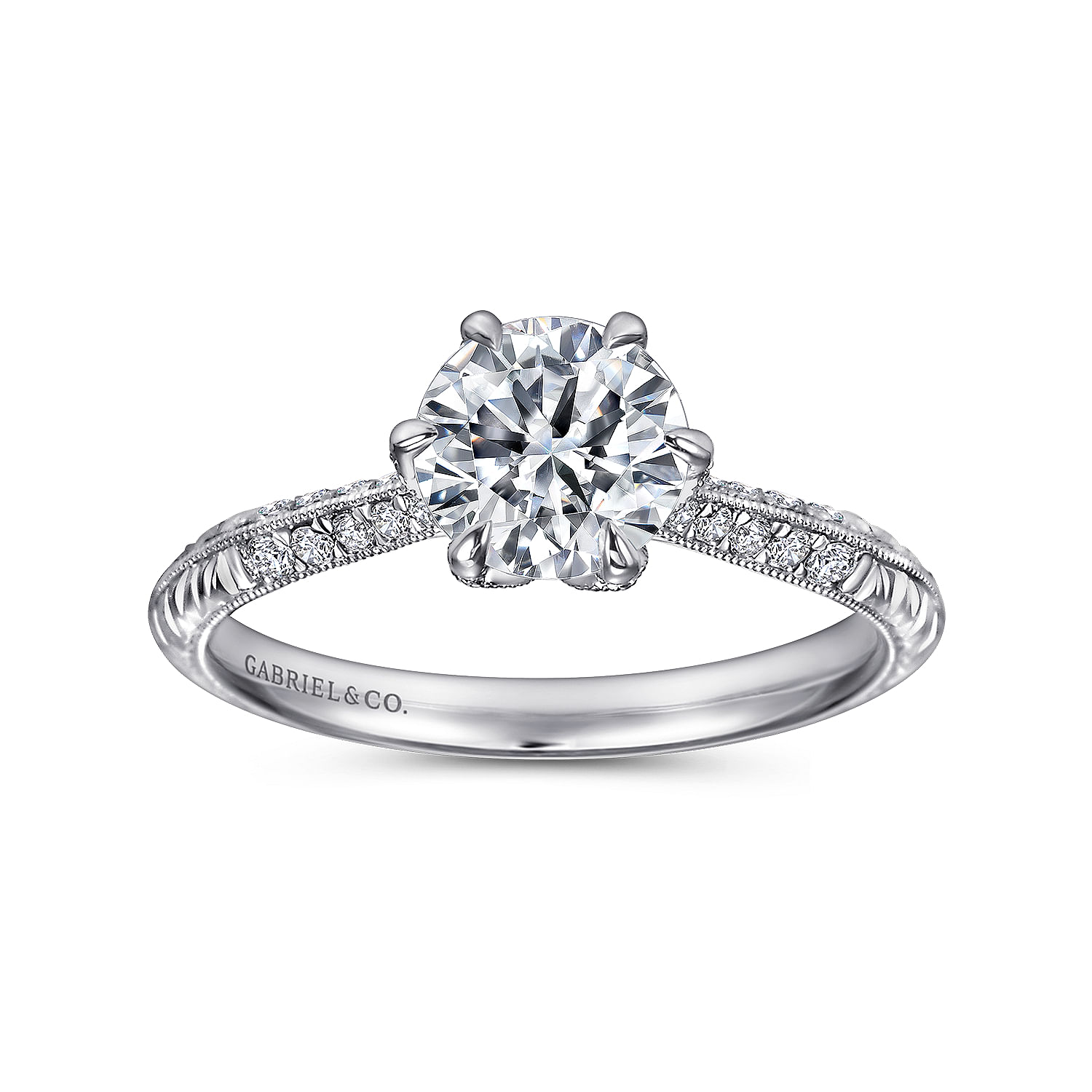 Platinum Round Knife Edge Diamond Engagement Ring