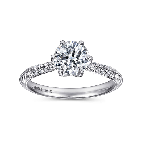 Platinum Round Knife Edge Diamond Engagement Ring