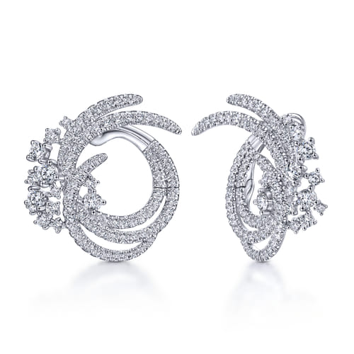 Platinum Round Three Row Swirling Diamond Stud Earrings