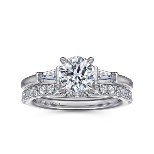 Platinum Round Three Stone Diamond Engagement Ring