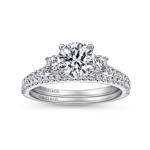 Platinum Round Three Stone Diamond Engagement Ring