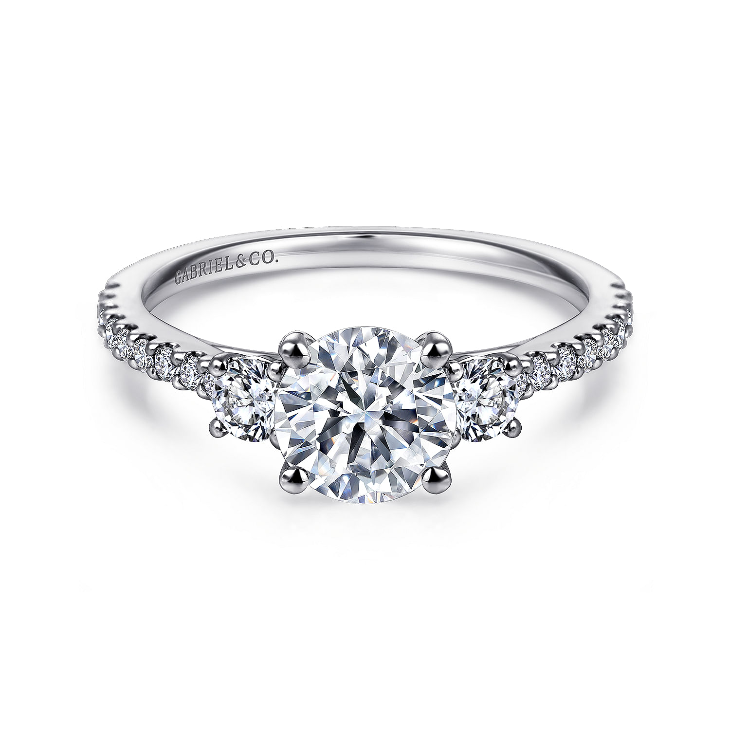 Gabriel - Platinum Round Three Stone Diamond Engagement Ring