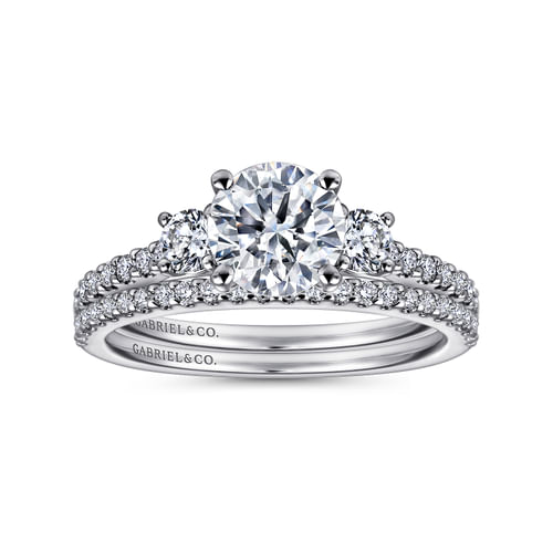 Platinum Round Three Stone Diamond Engagement Ring