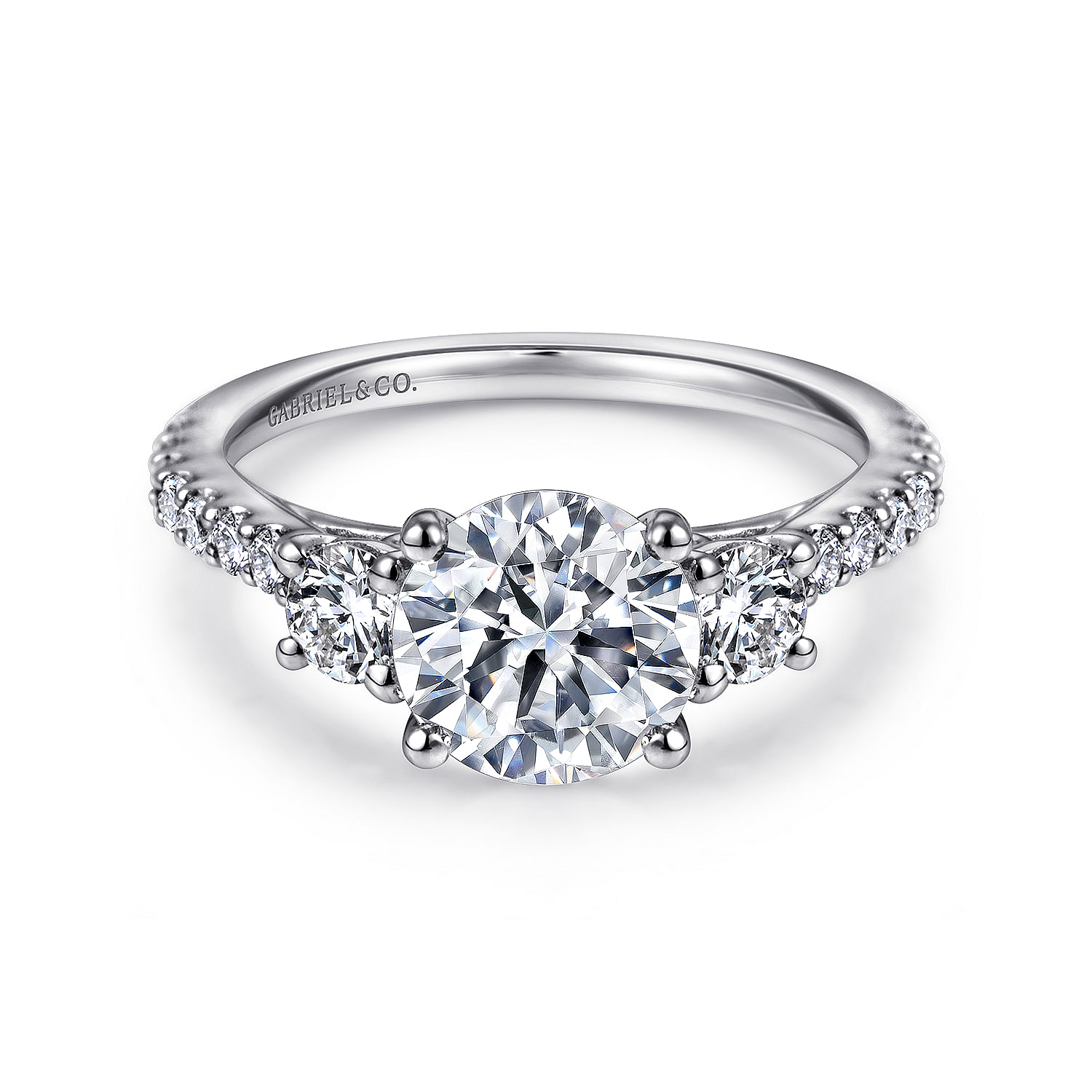 Platinum Round Three Stone Diamond Engagement Ring